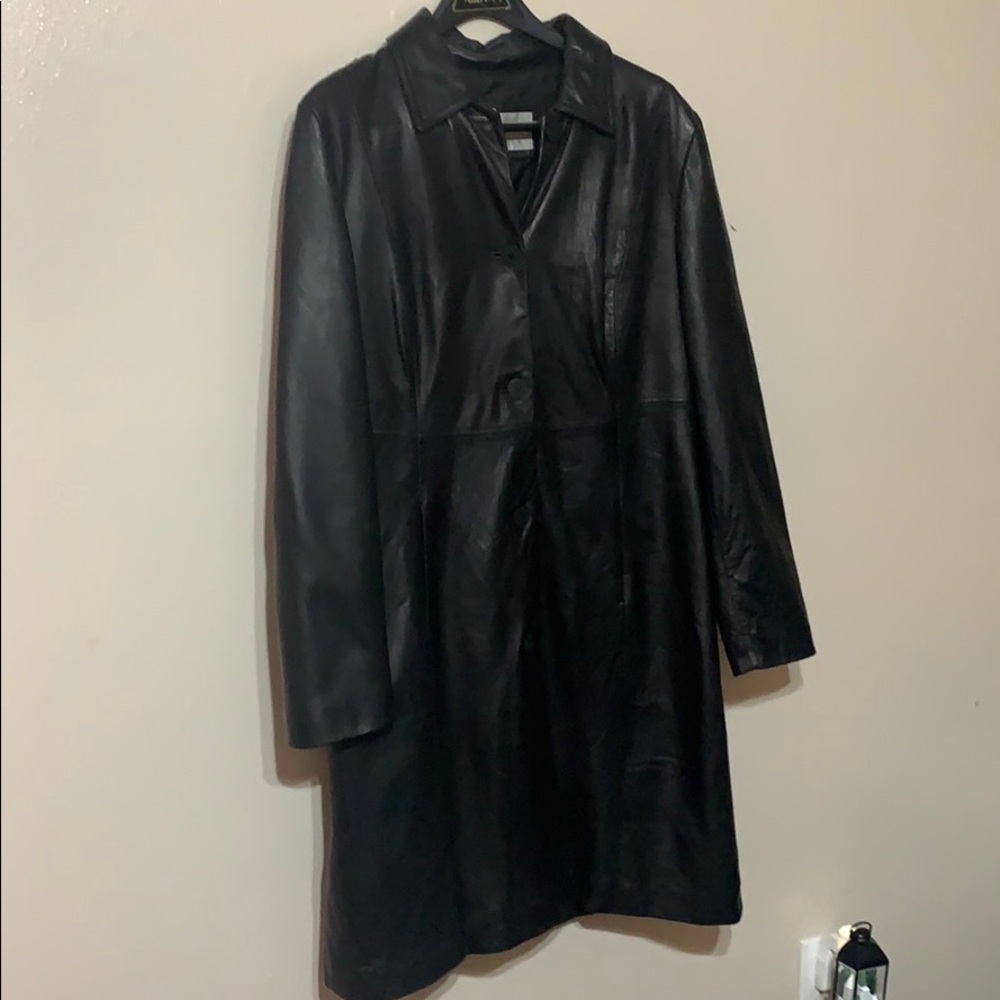 Nine West. XL. Black leather coat.